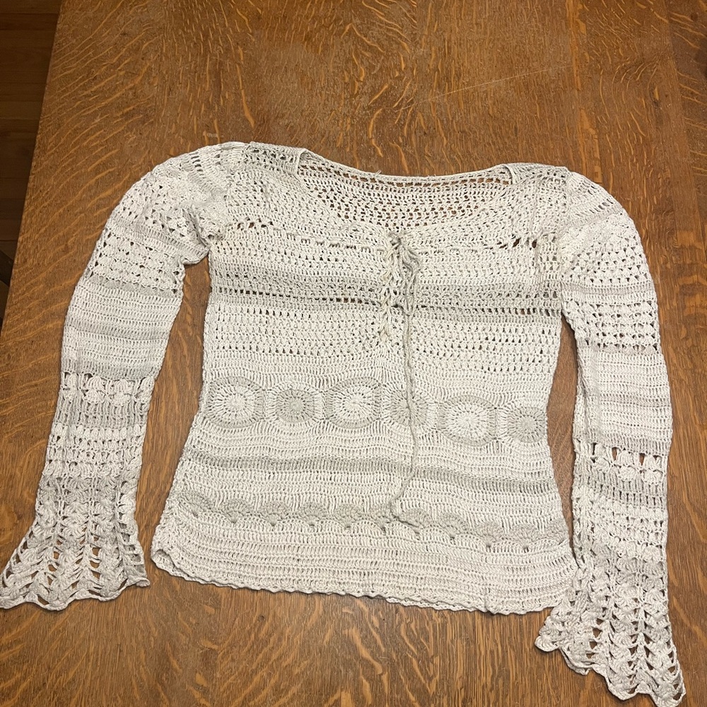 White/Cream Woven Top with Bell Sleeves